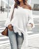 Women'S Elegant Off-Shoulder Fringe Sweater - Long Sleeve, Asymmetrical Hem, Solid Color,   Cute Sweaters