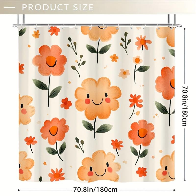 1pc Adorable Floral Shower Curtain,  Durable Polyester, Easy Clean, Vibrant Orange & Yellow Flowers