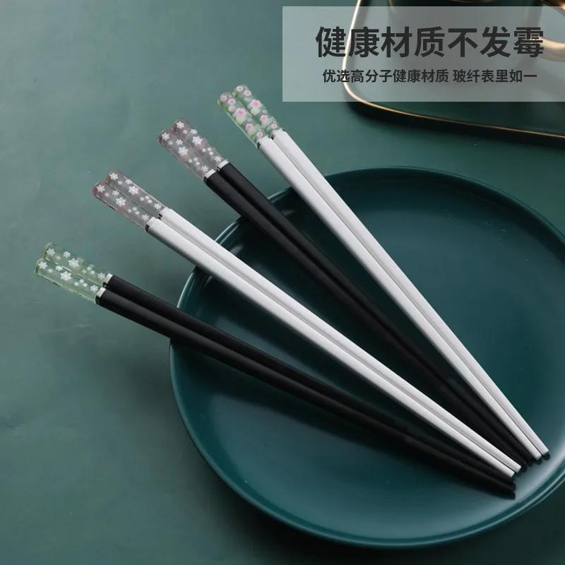 New 1 Pair Amber Sakura Chopsticks Cherry Blossom Petals Pattern Non-slip Sushi Stick Chopsticks Eco-Friendly Food Chopstick