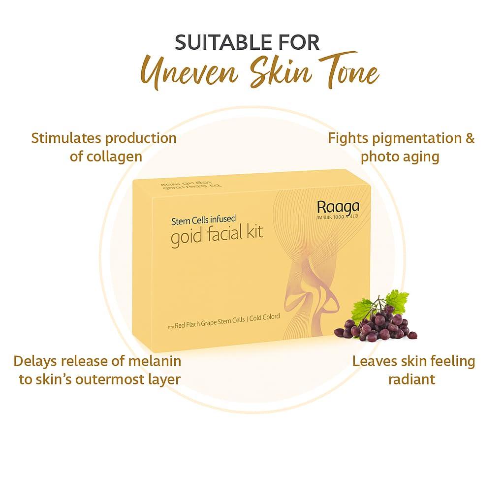 Raaga Professional Stem Cells Infused Gold Facial Kit For Radiant Glow And Even Looking Skin Care Routine 61 G