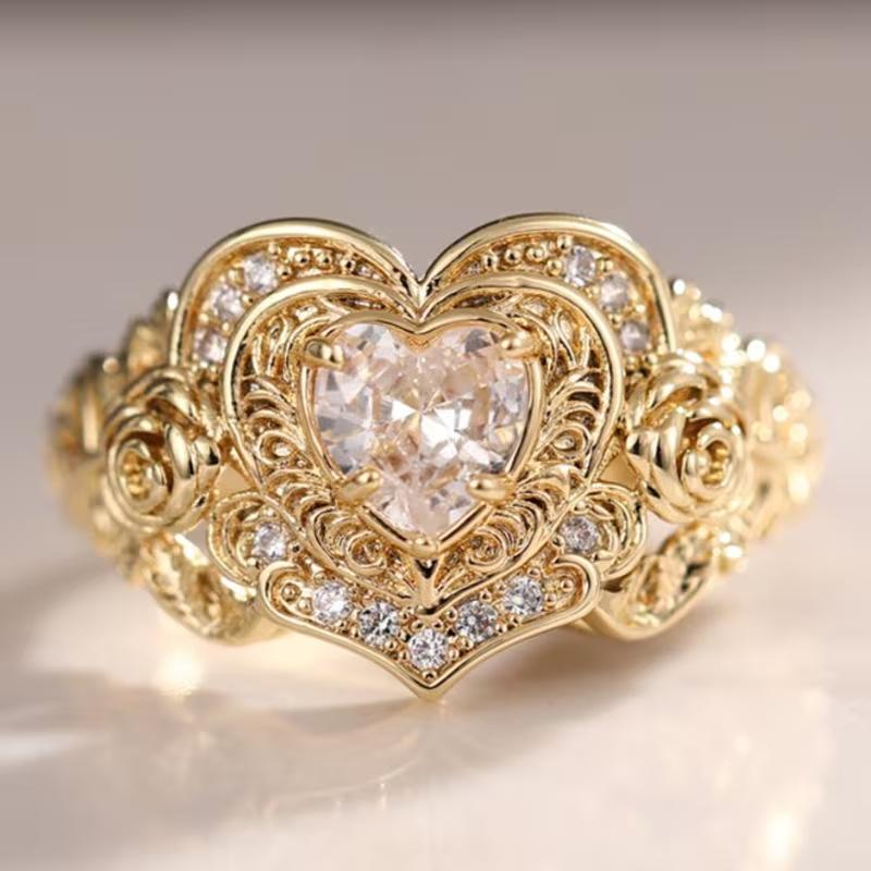 New micro-inlaid flower zircon ring Cool and minimalist style full-diamond heart ring jewelry