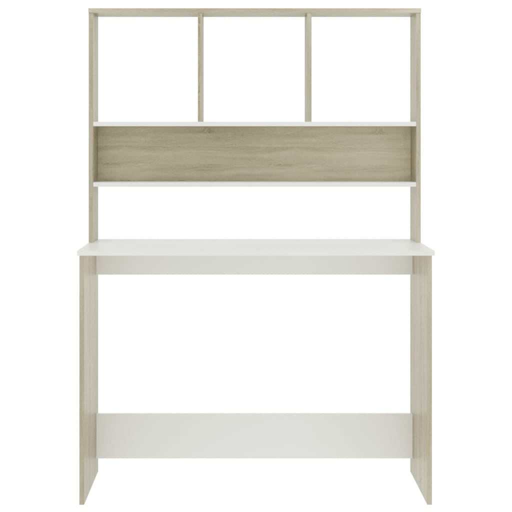Desk with Shelves White and Sonoma Oak Finish 110 x 45 x 157 cm
