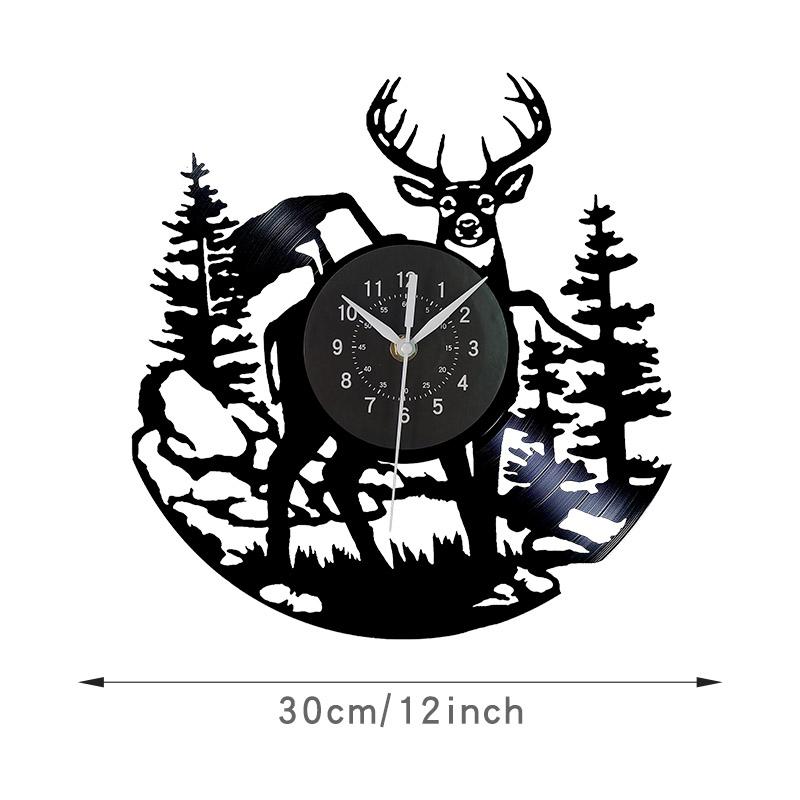 

Deer Vinyl Wall Clock Vintage Vintage Vintage Vintage vinyl Record Material 12 inch Clock, Living Room, Bedroom, Home Decoration (black,12 inch) чёрный
