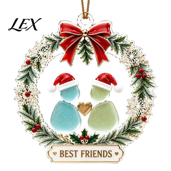 Durable Acrylic Holiday Pendant Best Friends Christmas Wreath Pendant, Hanging Ornament, Seasonal Home Wall Decor Decorative Piece for Party