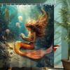 Mermaid Ocean Printed Shower Curtain Vintage Retro Teal Jellyfish Seaweed For Bathroom Decor