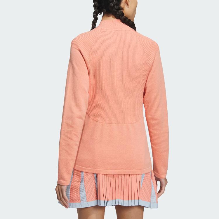 adidas Two-In-One Polo Shirt And Vest Color Block Logo Long Sleeve Knit Top Women Tops Pink Brown HZ6117