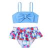 Girls Two Piece Swimsuit Set Tankini Top with Bow Detail Adjustable Straps and Ruffled Skirt Bottom Floral Print Swimwear