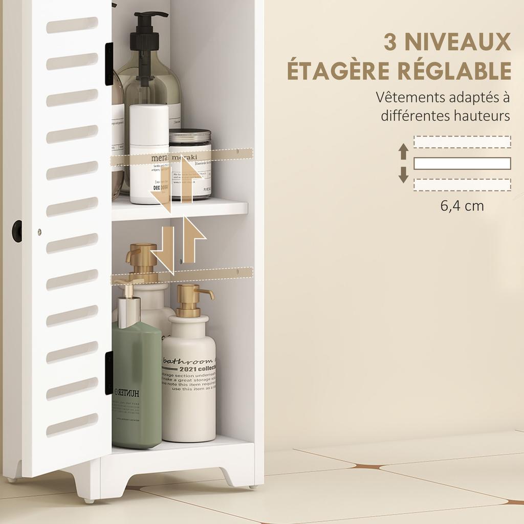 Bathroom Floor Cabinet, Bathroom Storage Unit with Louvered Door, Open Shelf, Adjustable Shelf, White, 22 x 20 x 75 cm