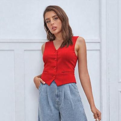 Gilet da abito da donna senza maniche Slim Fit monopetto Gilet da lavoro con scollo a V Elegante Gilet aperto sul davanti Blazer da lavoro con tasche