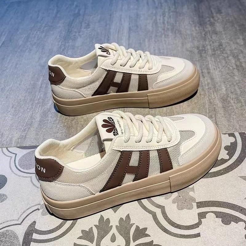 

Platform white shoes women s summer mesh women s shoes 2025 new breathable casual retro board shoes Platform sports shoes 35 светло-коричневого