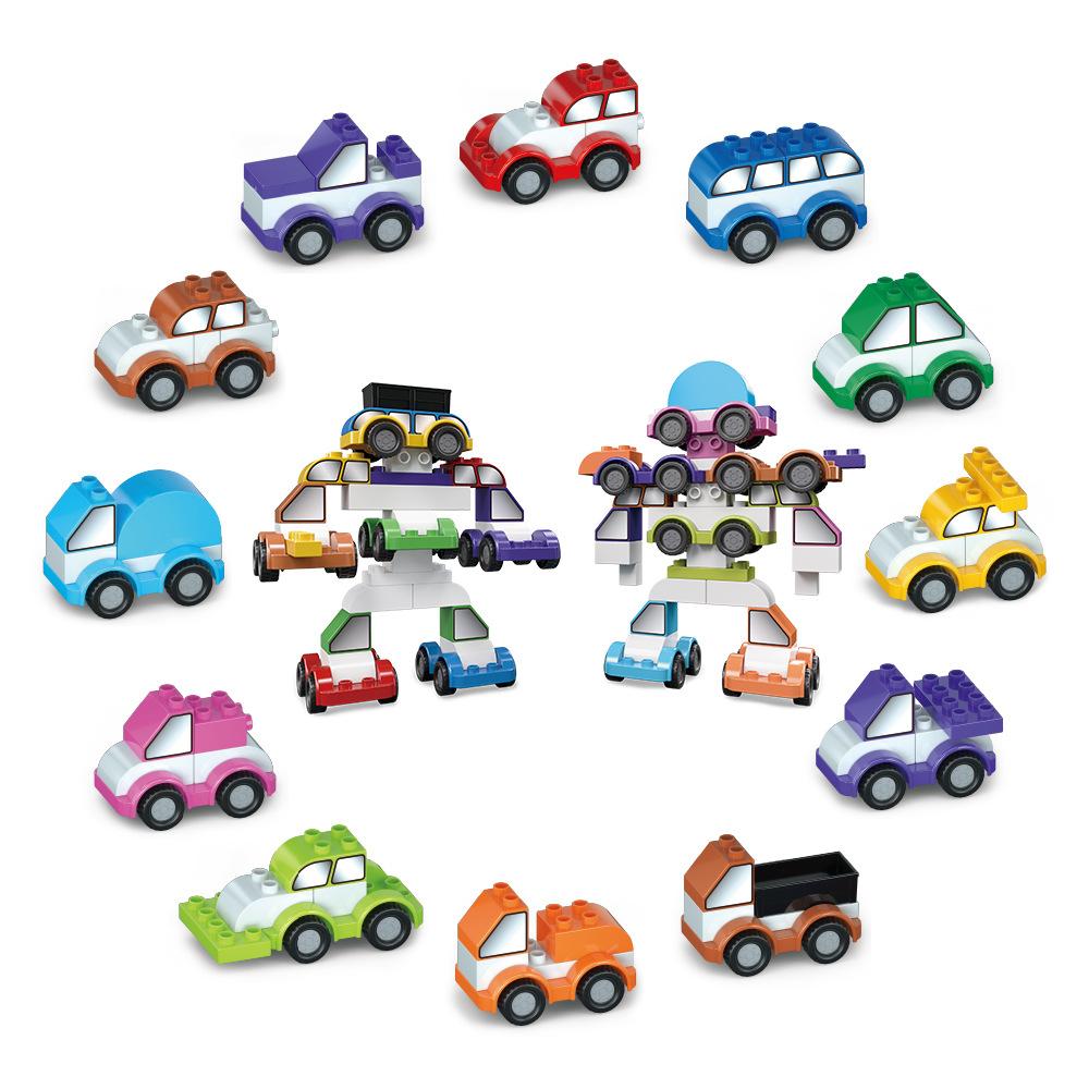 6672 Creative City Variety Car Children'S Large Granular Building Block Assembling And Riding Toy Car Gifts