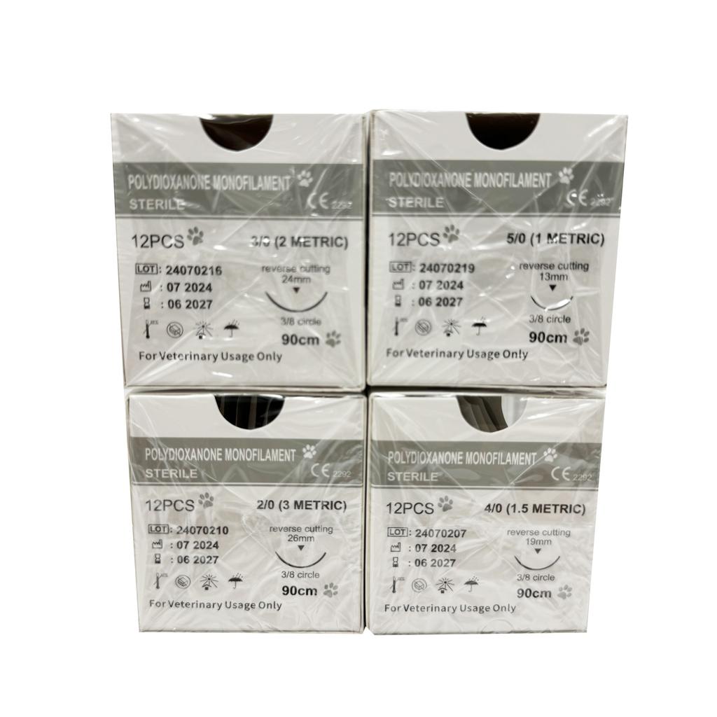 12pcs Pet Specific PDO 3/8 Circle 90CM With Needle 2/0 3/0 4/0 5/0 round bodied / reverse cutting Animal Cat Dog Pet Care Room 3