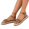 Fashion Casual Leopard Cross Straps Sandals Women 2025 Summer Bohemia Hemp Insole Sandals Light Weight Comfortable Beach Shoes Plus Size