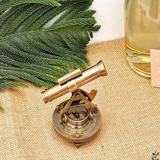 Messing nautischen Alidade Teleskop Kompass Vermessung Theodolit Marine Home Office Tisch Dekor Vermessung Transit Teleskop Instrument Kompass