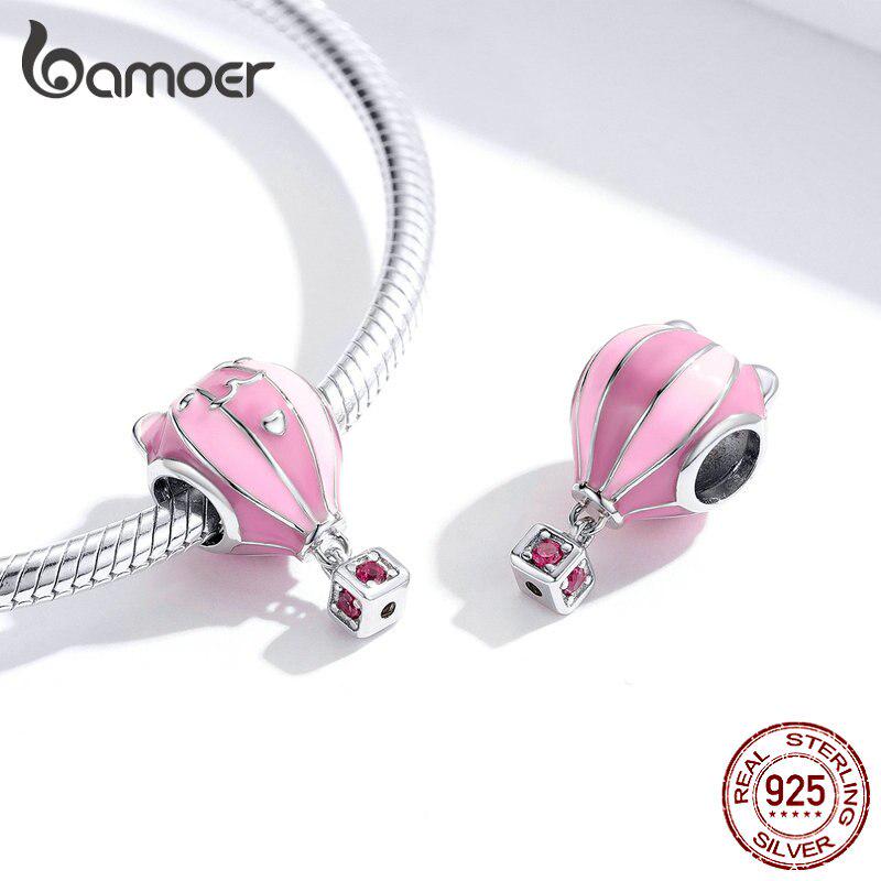BAMOER 925 Sterling Silver Pink Animal Hot Ballon Murano Bead Pendant Charm Fit Original Bracelet