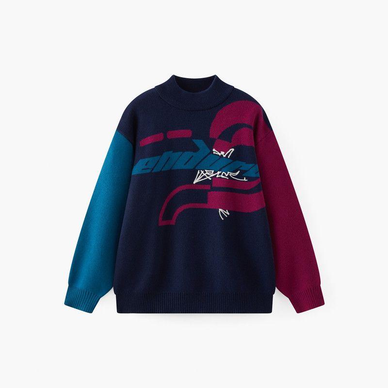 Mqd Children s Clothing Boys  Half-Turtleneck Thickened Warm Sweater 2025 Winter New Style Kidsren s Contrast Color Jacquard Knit Tibetan youth 140