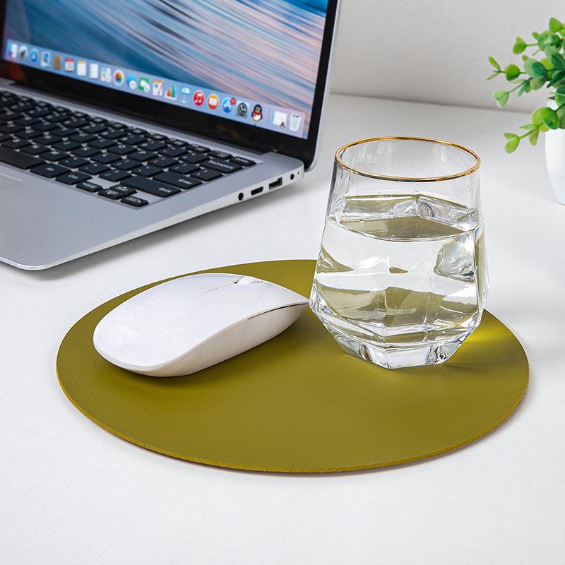 Round Leather Mouse Pad - Solid Color, Small Computer Desk Mat for Fresh Girls