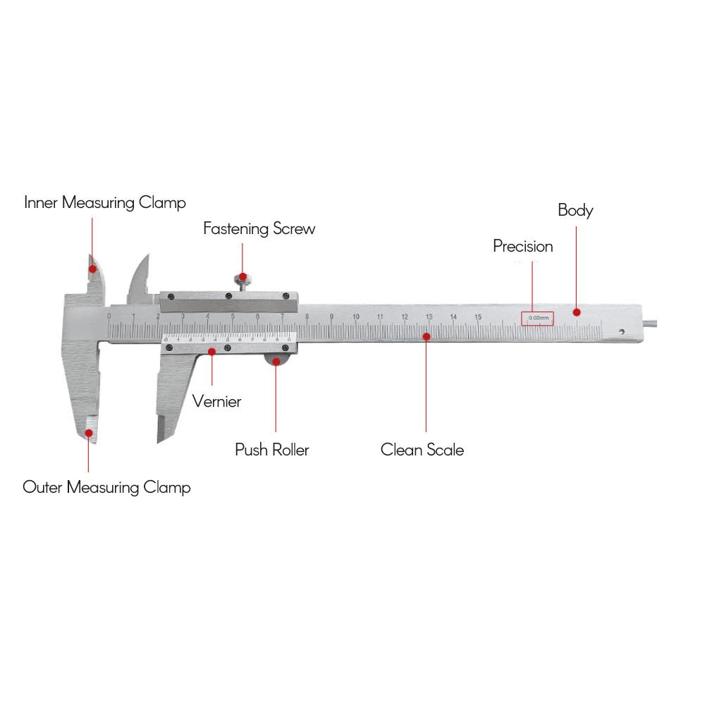 Vernier Caliper High Carbon Steel Measuring Tool 150 Mm Metric for Inside Outside Depth Length Height and Thickness