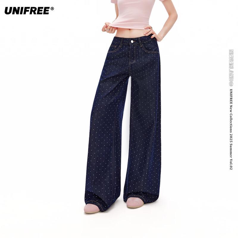UNIFREE Washed High-Waist Loose Jeans M синий