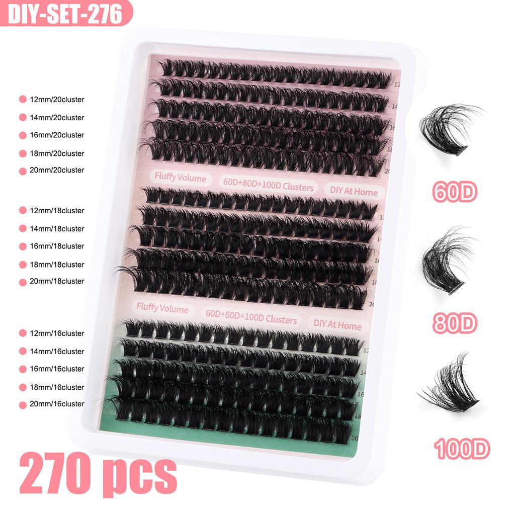 270 Clusters 60D80D100D Thick False Eyelash Set Natural Diy Segmented Single Cluster Eyelashes
