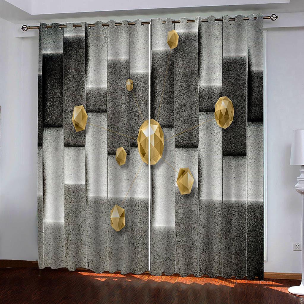 Elegant Room Curtain 2Pcs 3D Digital Printed Creative Orb Print Curtain Living Room Curtains Grommet Top Curtains Living Room