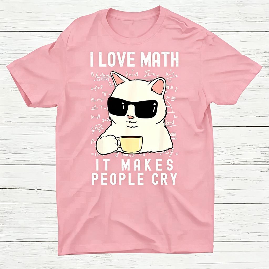 Cool Cat Sunglasses Coffee Graphic TShirt I Love Math Funny Math Slogan Unisex Cotton Crewneck Short Sleeve Casual Tees