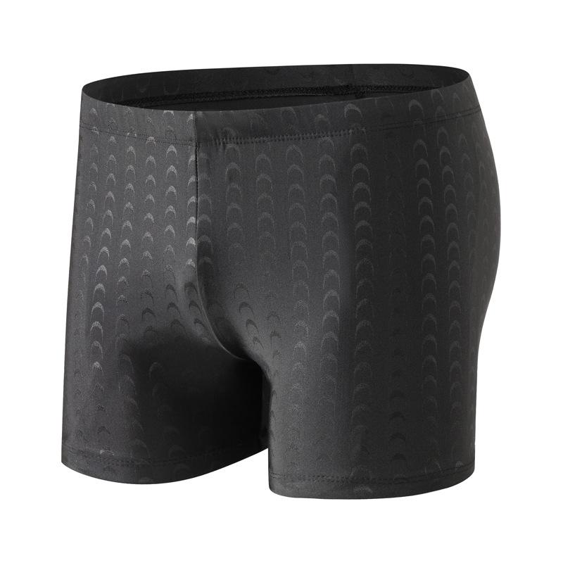 Men's Quick-Dry Sharkskin Swim Trunks - Black, Plus Size, Conservative Fit