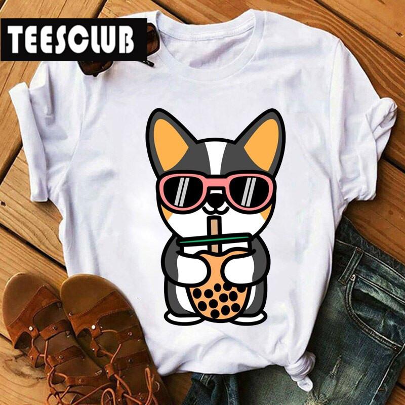Milk Tea Cat Print Bubble Tea Animal TShirt Unisex Couple Trendy Personalized Womens Clothing Soft Cotton Short Sleeve Tshirt