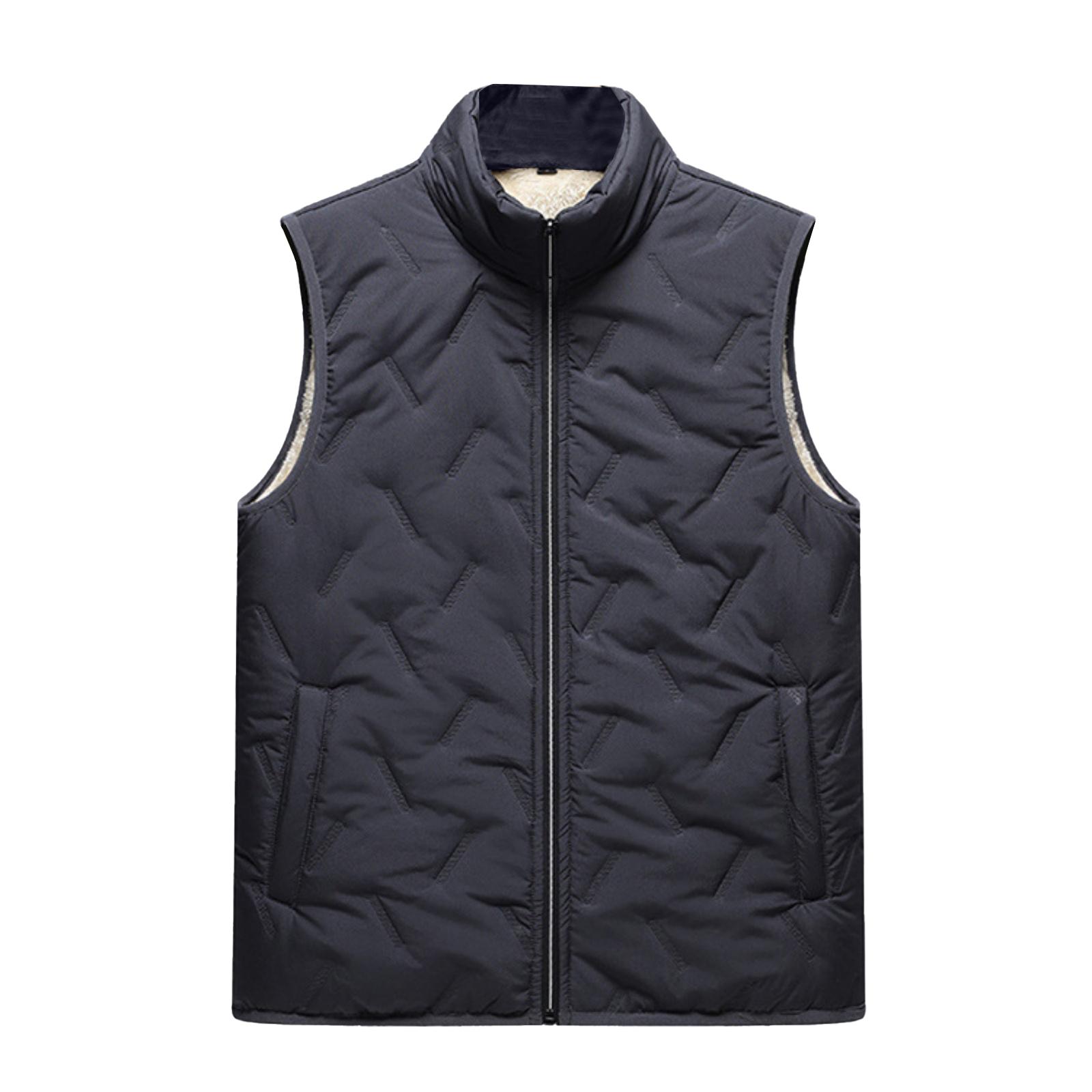 

Men s Solid-color Casual Down And Cotton Vest Stand-up Collar Embossed Sleeveless Vest Jacket M