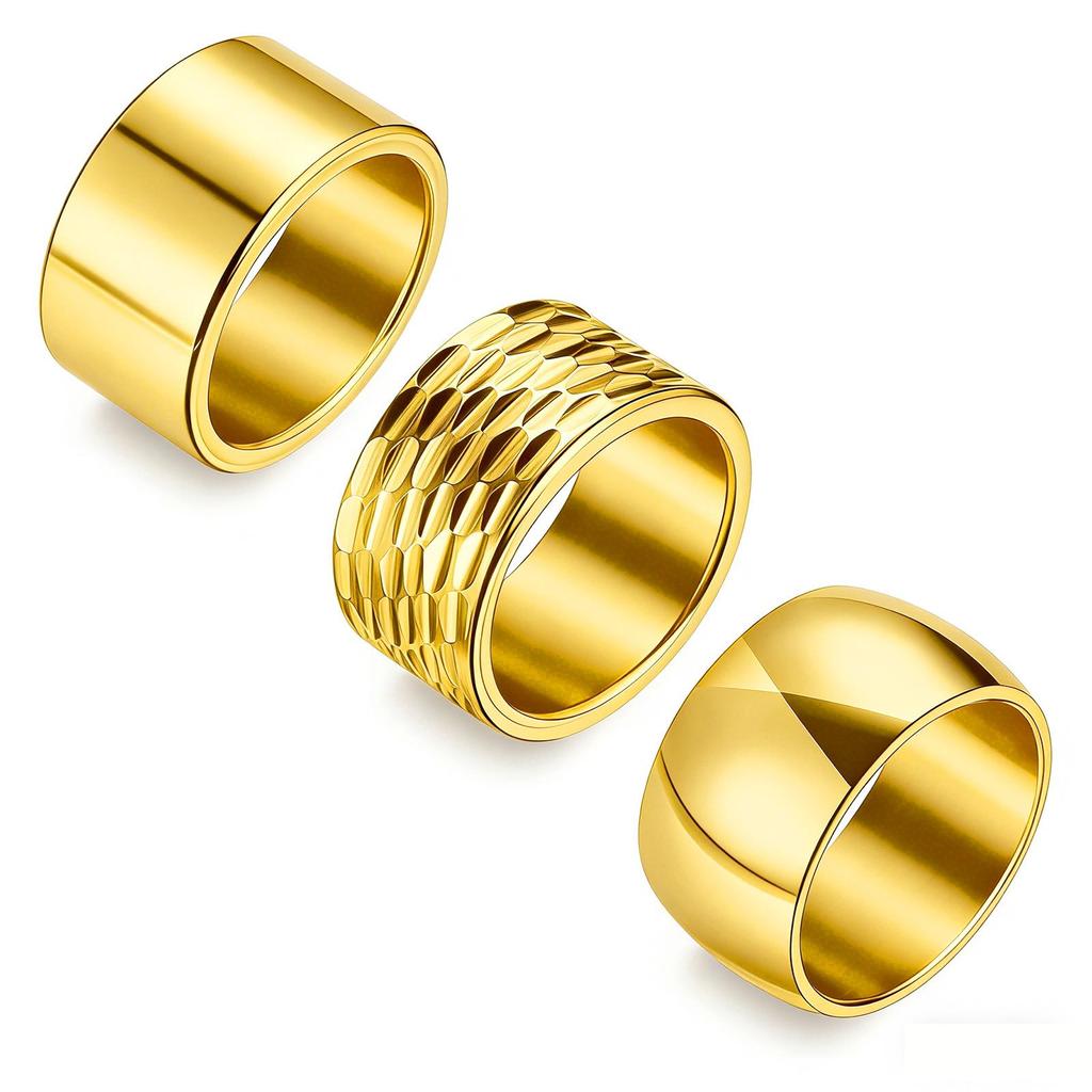 Men's Classic Ornaments 304 Stainless Steel Hammered Texture Ring Set - 12MM Wide, 3-Piece