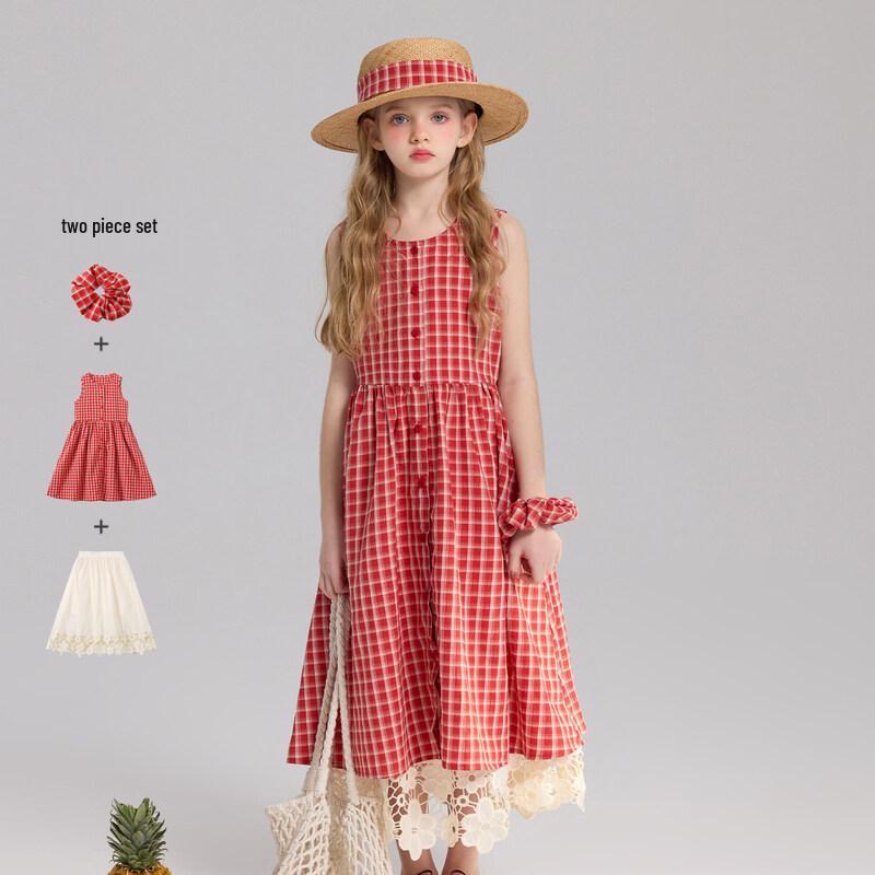 Zhi Mu Girls  Plaid Sleeveless 2-Piece Dress Set