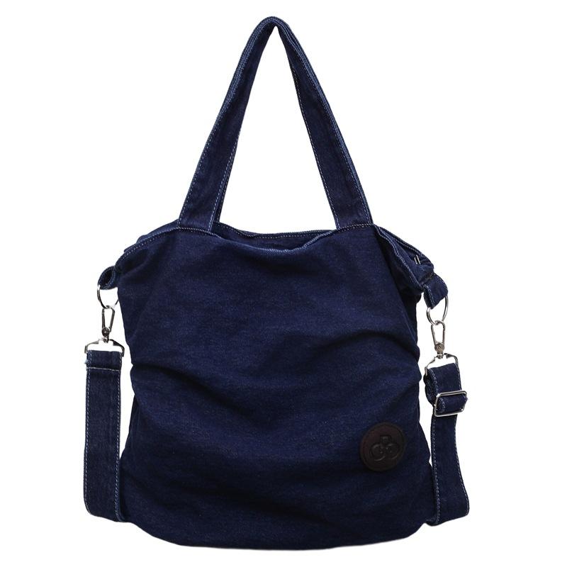 

Женская джинсовая сумка большой вместимости, на плечо, для поездок, сумка-тоут темно-синий