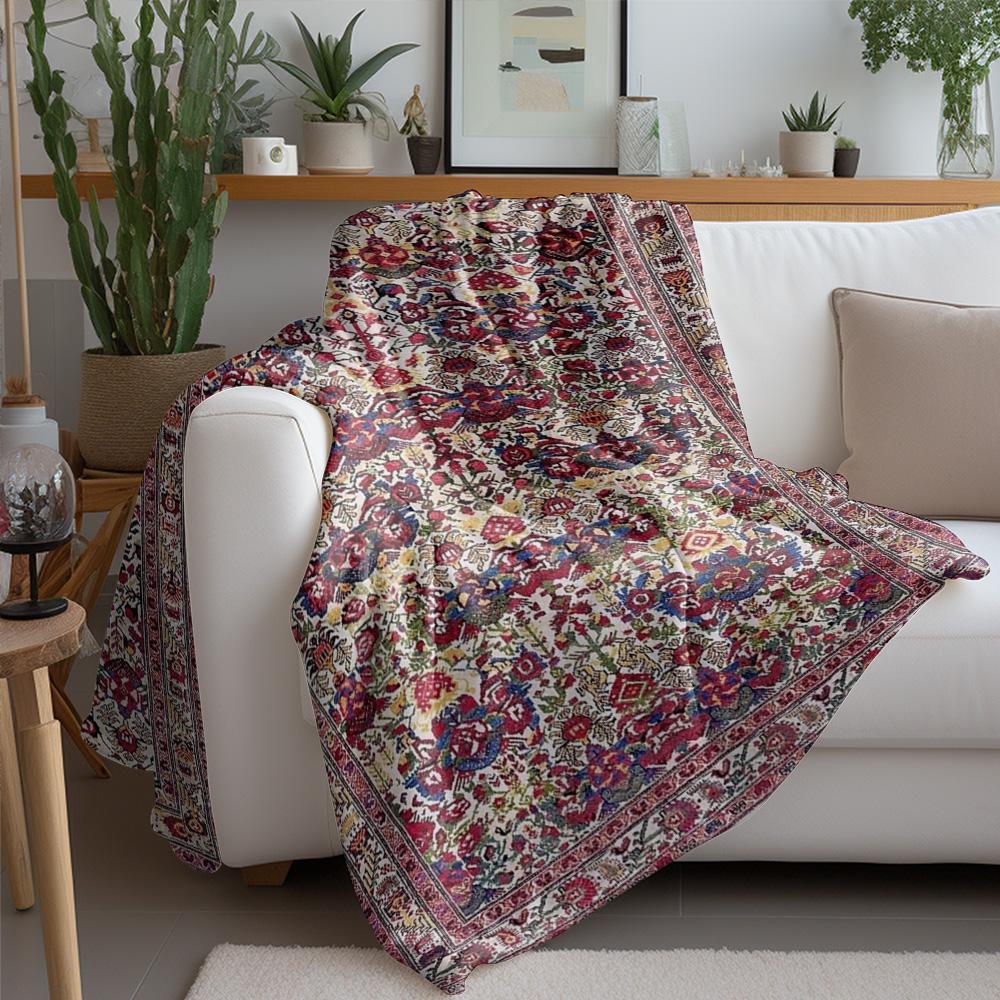 Luxurious Embroidered Fleece Blanket Vintage Style Throw Blanket Warm Soft Bed Cover Decorative Throw For Sofa Couch Gift Idea