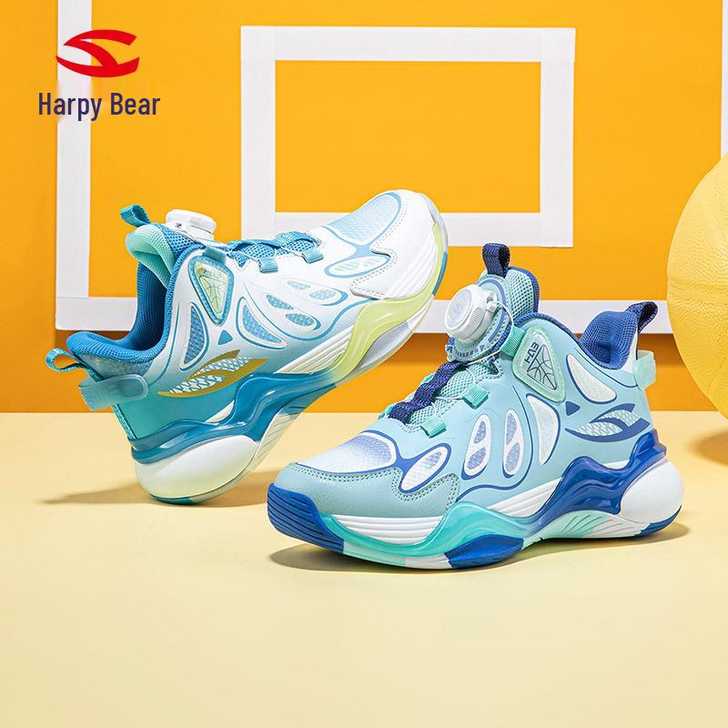 HOBIBEAR Boys' Leather Basketball Shoes with Rotating Button - Breathable for Spring/Autumn Running