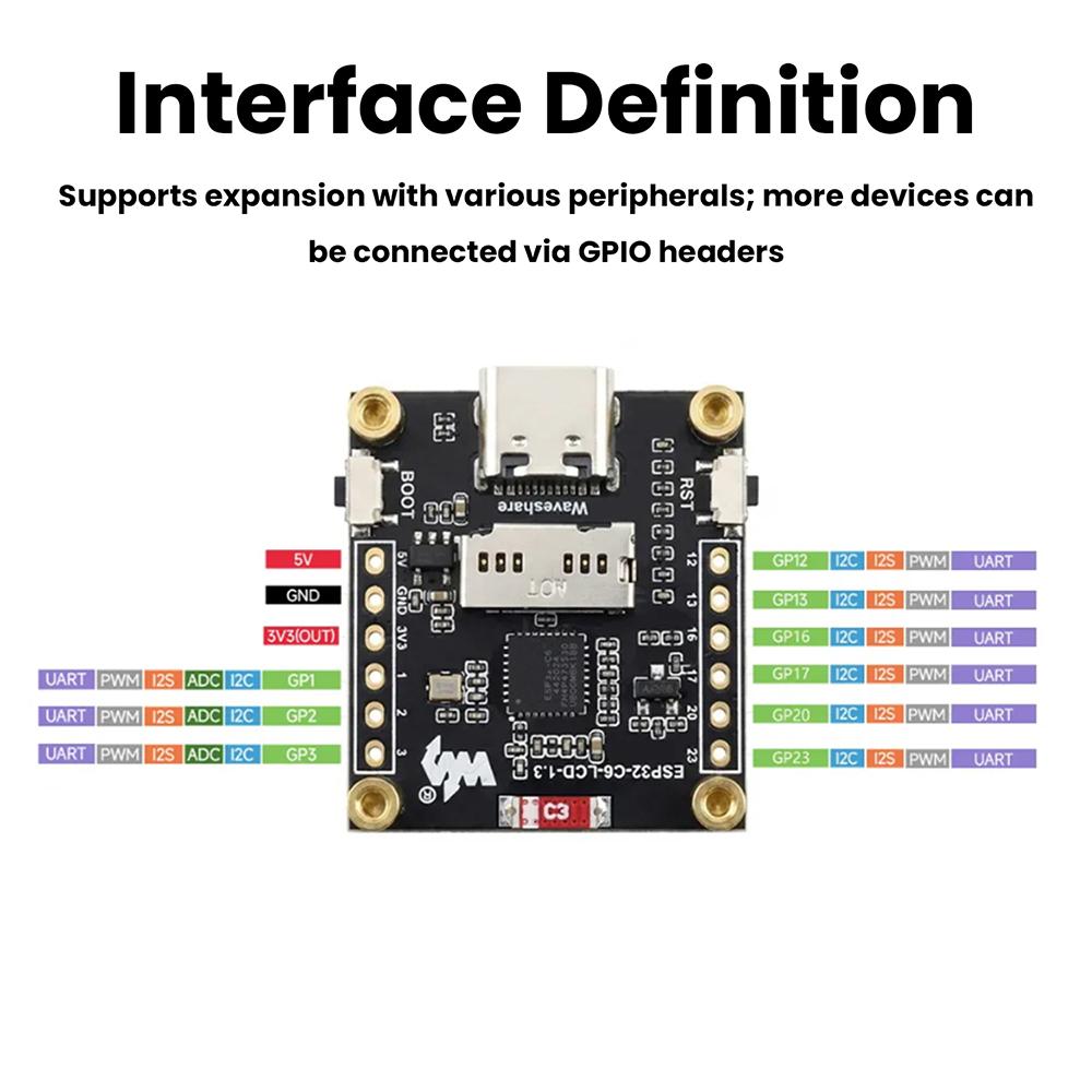 ESP32-C6 1.3-inch LCD Display St7789 Wifi BT Development Board 240 × 240 Resolution Single Core Processor Type-C Port for AIoT