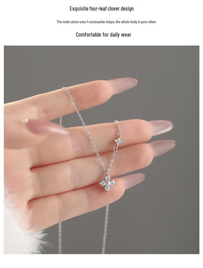 925 Sterling Silver Moissanite Four-Leaf Clover Pendant Necklace, 1.2 Carat for Women