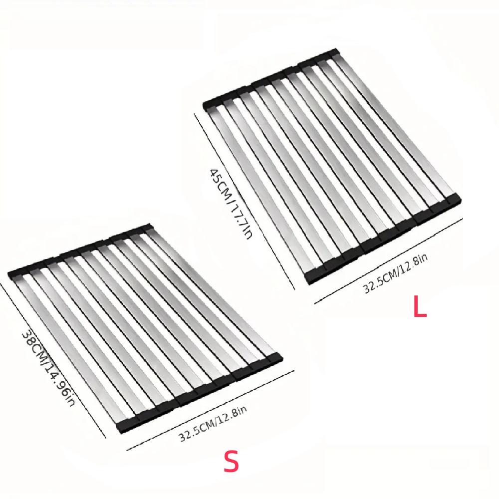 304 Stainless Steel Kitchen Sink Drain Rack, Sink Bowl and Dish Storage Rack, Foldable and Retractable Drain Basket