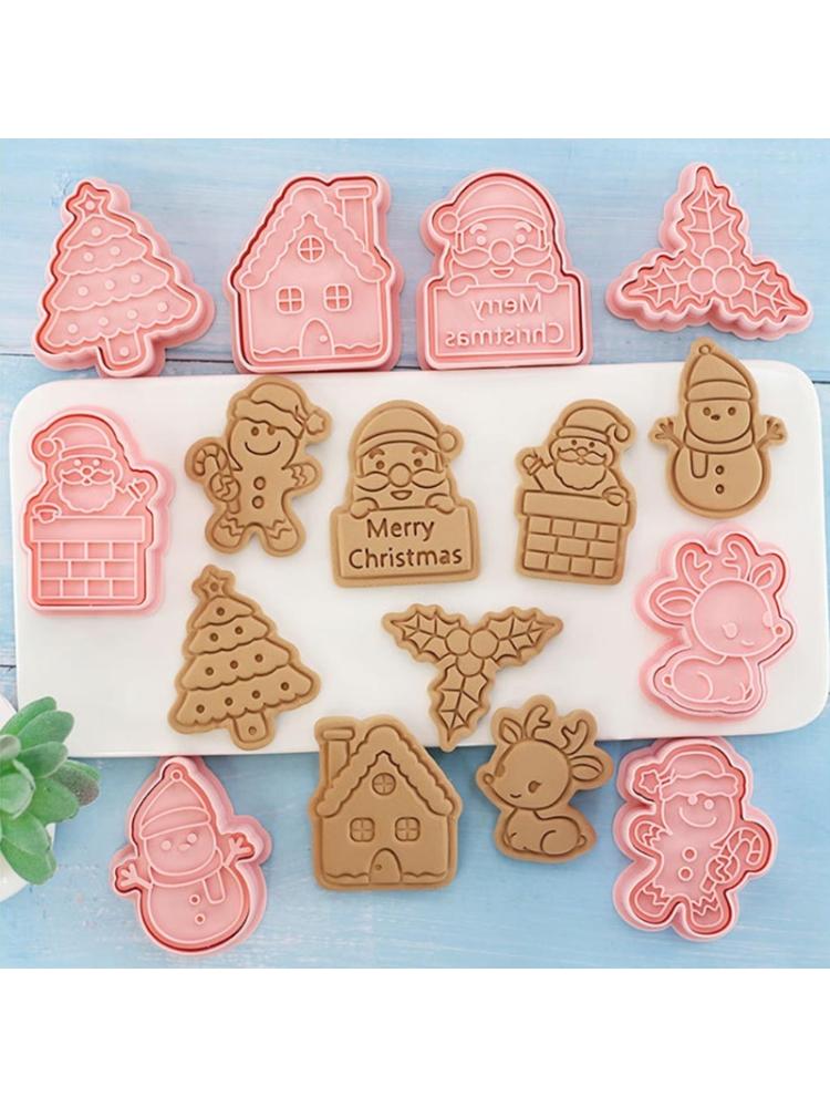 Set of 8 Cookie Cutters 3D Pressable Biscuit Cutters Xmas Series