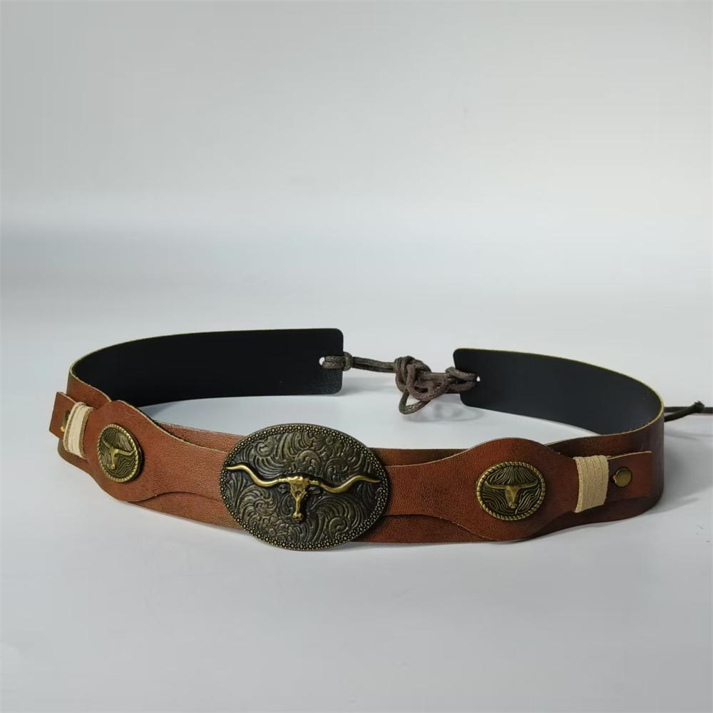 Enthic Hat Accessories Leather Belt For Hat Band Cowboy Hat Decoration Rivet Belt Straw Hat Band Bohemia Hat Accessory