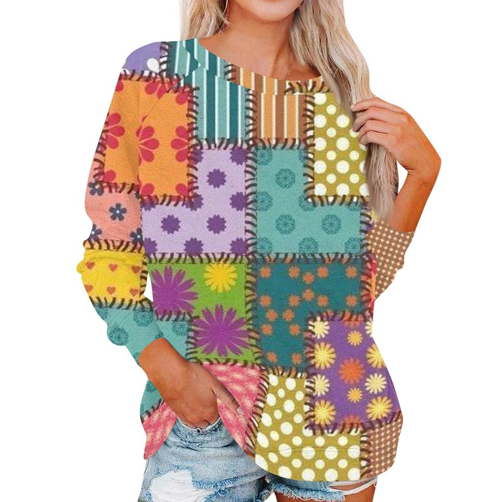 Dámský módní top s kulatým výstřihem, dlouhým rukávem a potiskem, ležérní pulovr