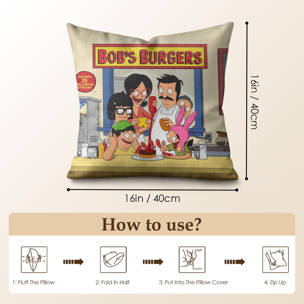 Anime B-Bobs B-Burgers Cushion Cover Natural Linen Organic Fabric Double-Sided Printing Sofa Home Decor Gift Pillow Case