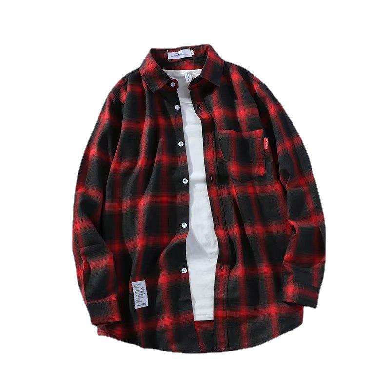 Men's Japanese Plaid Shirt - Harajuku Style, Loose Fit, Long Sleeve, Trendy Student Jacket