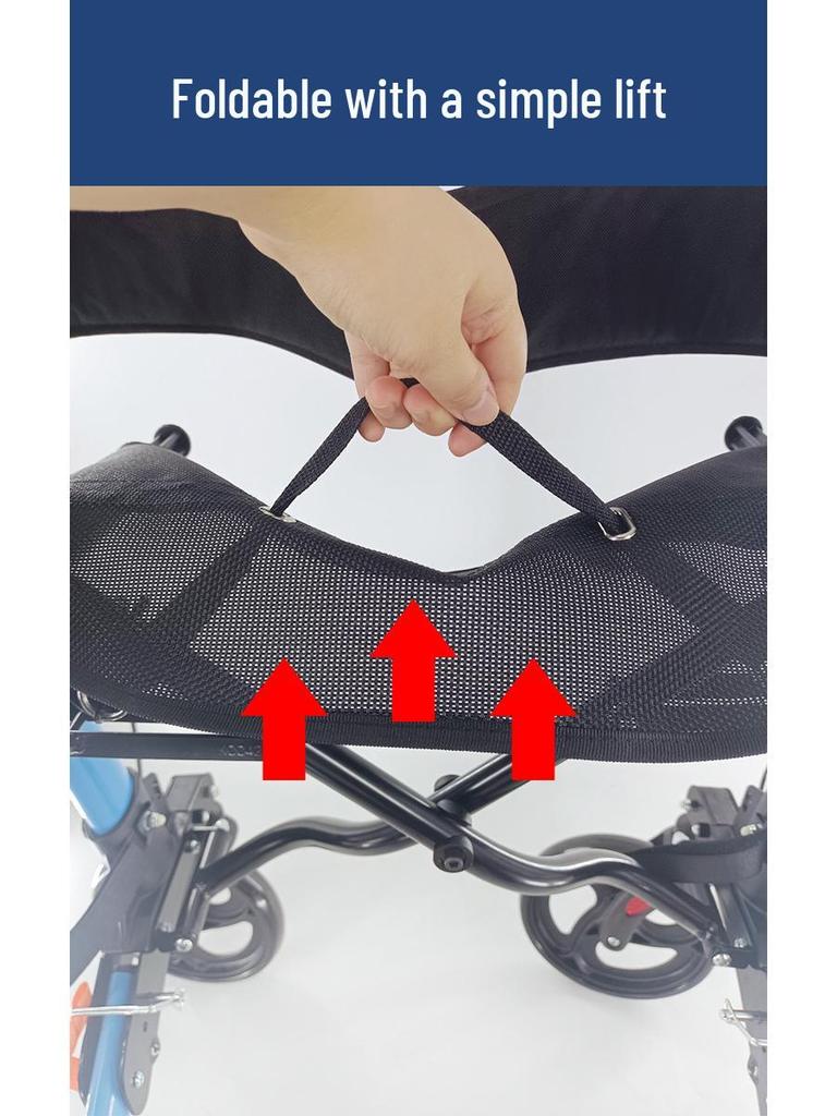 Senior Four-Wheel Walker with Brakes, Cushion, and Storage Bag for Outdoor Use
