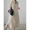 Robe Chemise Longue Décontractée Irrégulière à Manches Longues de Couleur Unie pour Femme