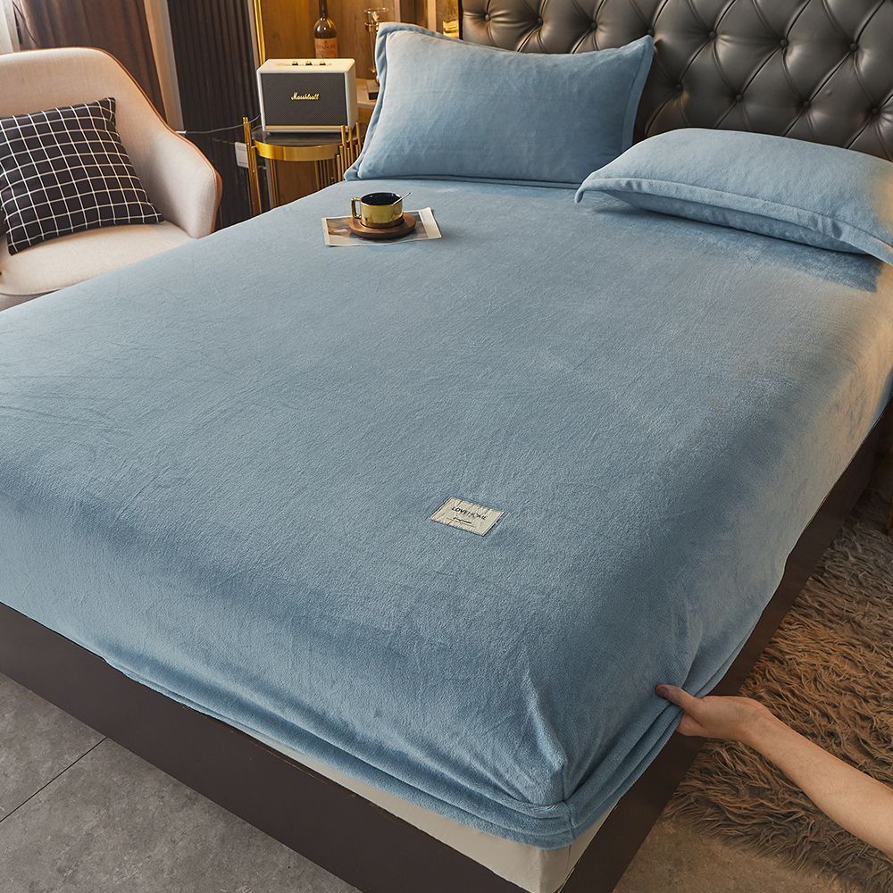 

Бархатная простыня на резинке размера Queen, роскошная, супермягкая, уютная, с флисовым низом и глубоким карманом 12 , подходит для осени, зимы и весны, без наволочек Bed sheet (150x200x25cm) светло-синий