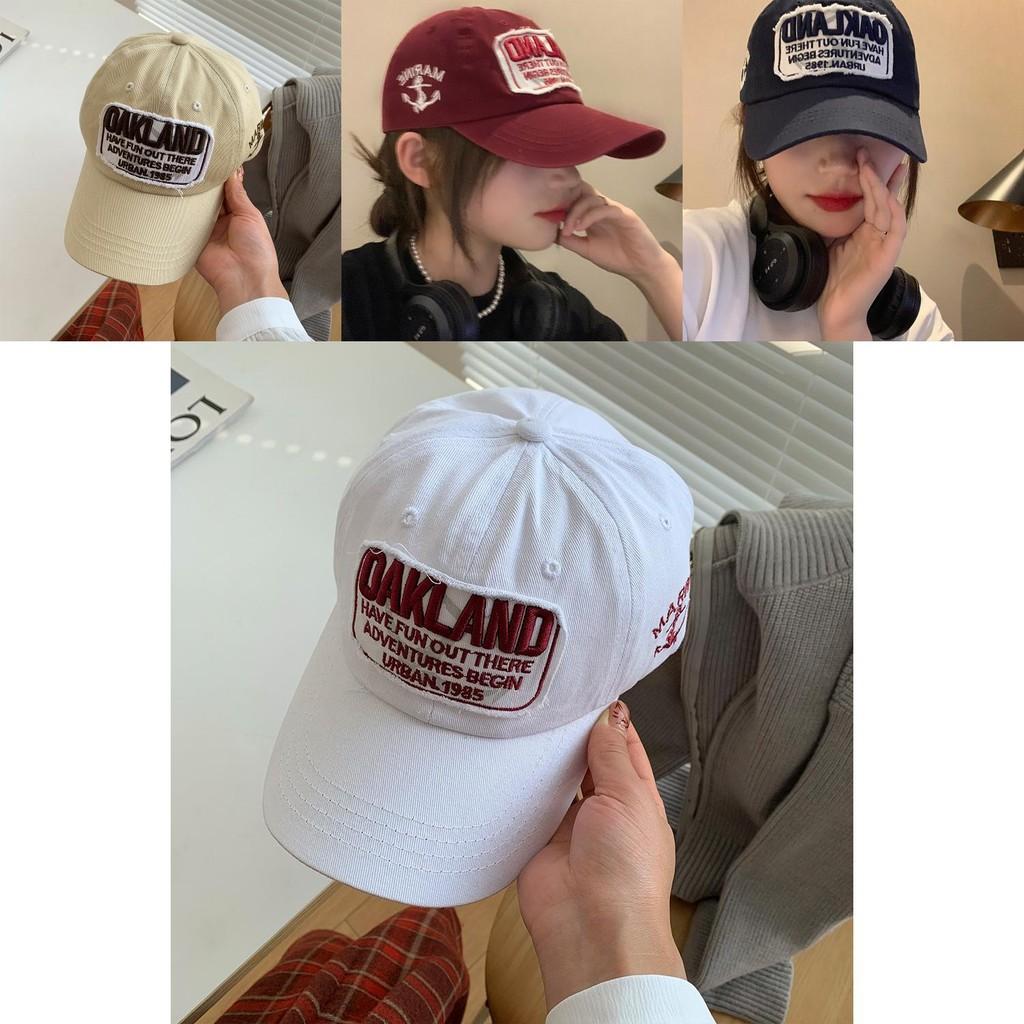 Trendy Vintage Style Baseball Cap For Women Burgundy Wide Brim Cotton Hat