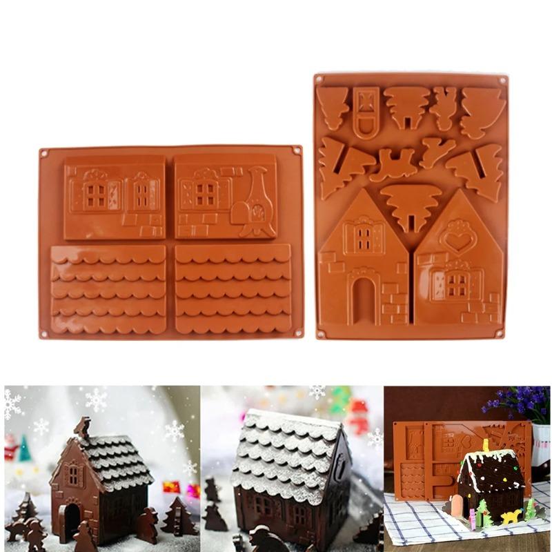 Christmas Silicone Mould Christmas Gingerbread House Silicone Mold Handmade Soap Chocolate Cake Mould DIY Biscuits Baking Tool