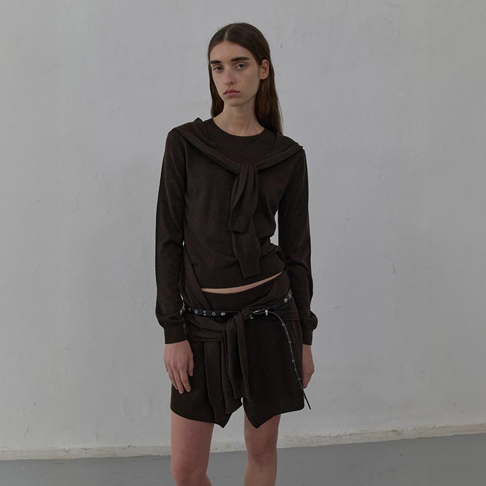 LCDC™ Tied Detail Layered Knit Skirt (Brown)