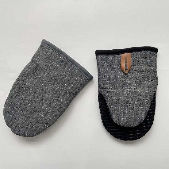 Mini Oven Gloves Heat-Resistant Kitchen Mitts with Neoprene Palm Faux Leather Loop Anti-Scalding Pot Rack Oven Mitts Cooking Baking Gloves