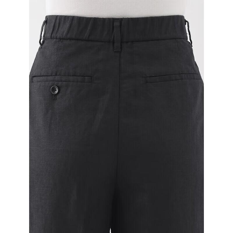 MUJI Women's Hemp Blend Twill Pleated Wide-Leg Pants